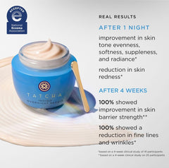 TATCHA Indigo Overnight Repair texture-closeup highlights cushiony serum-in-moisturizer for calm skin.