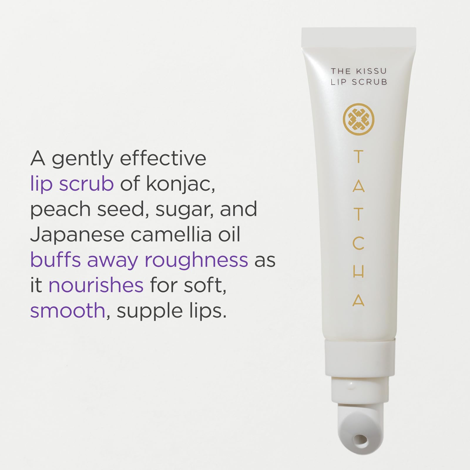 TATCHA Kissu Lip Scrub peach seed texture showing natural exfoliants for polish