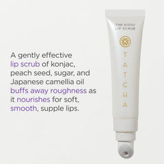 TATCHA Kissu Lip Scrub peach seed texture showing natural exfoliants for polish