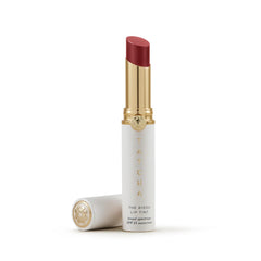 TATCHA Kissu Lip Tint Camellia swatches show buildable color and lasting moisture.