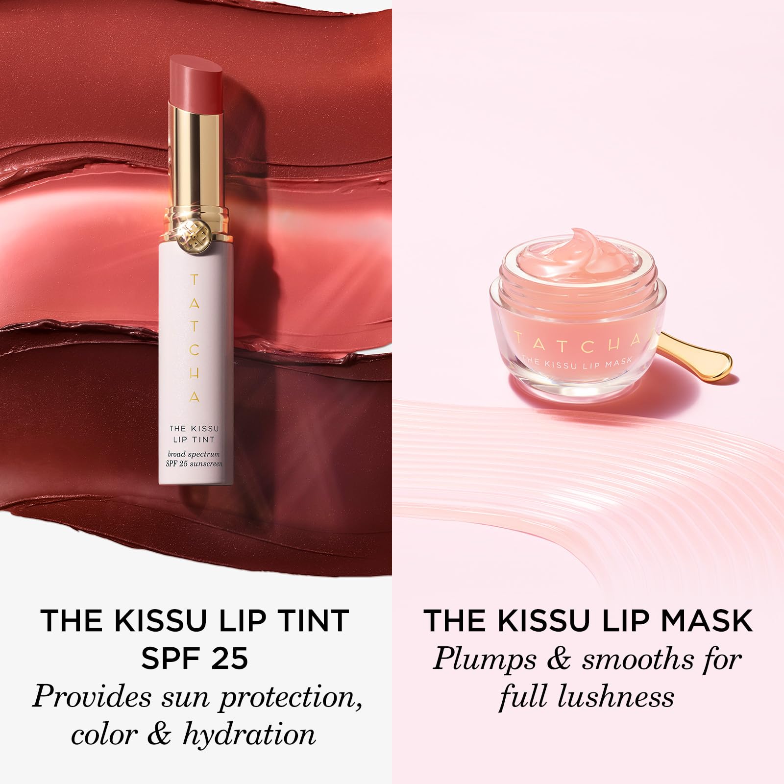 TATCHA Kissu Lip Tint soft-gloss finish adds subtle shine.