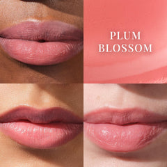 TATCHA Kissu Lip Tint Plum Blossom on lips highlighting buildable color and moisture.