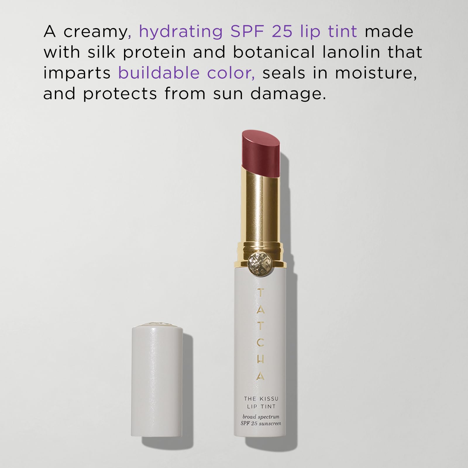 TATCHA Kissu Lip Tint SPF 25 provides sun protection during daily outings.