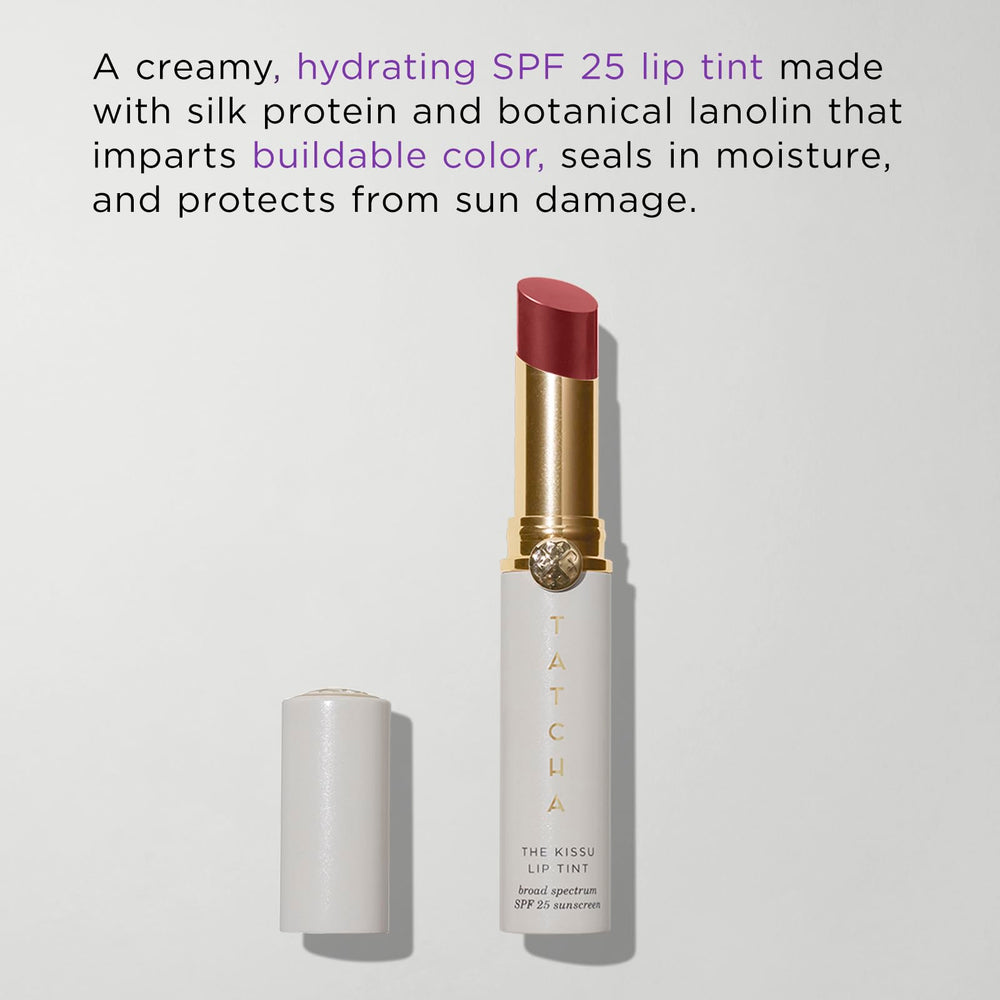 TATCHA Kissu Lip Tint SPF 25 provides sun protection during daily outings.