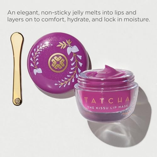 TATCHA Wisteria Lip Mask on lips for plush berry-gloss look