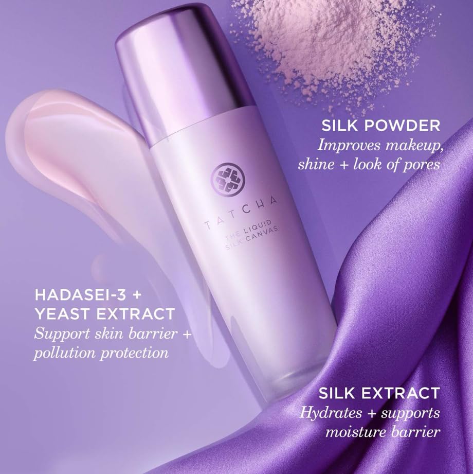 Tatcha Liquid Silk Canvas dispense pump shows controlled, mess-free priming.