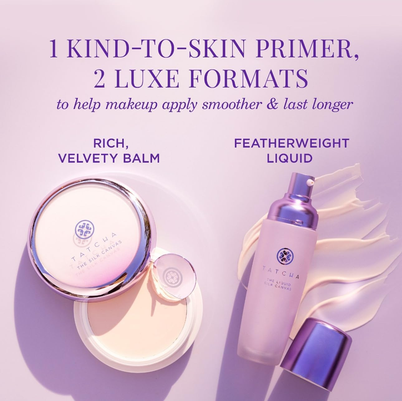 Tatcha Liquid Silk Canvas skin-sheen preview shows smooth, radiant base.