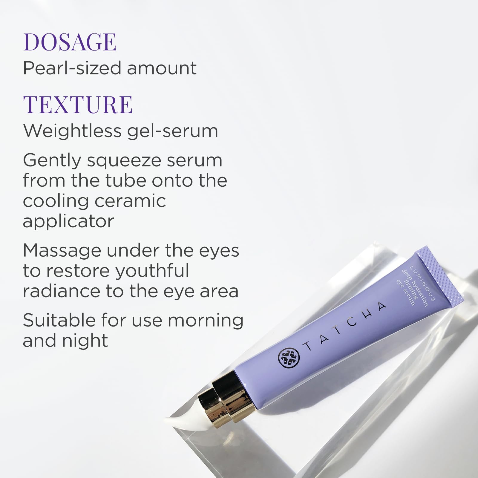 Tatcha Luminous Deep Hydration Eye Serum silky texture shows easy absorption
