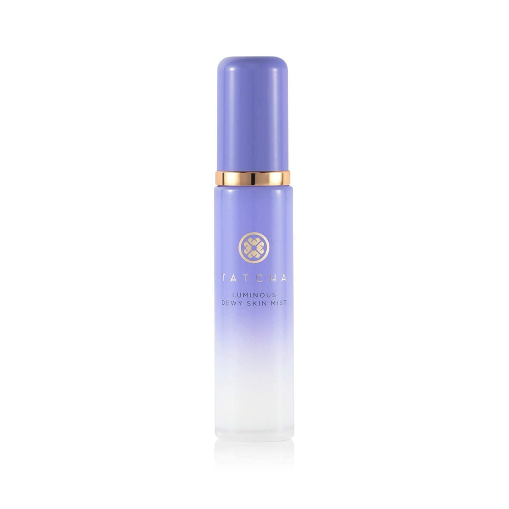 Tatcha Luminous Dewy Skin Mist bottle with spray nozzle for makeup-ready hydration.