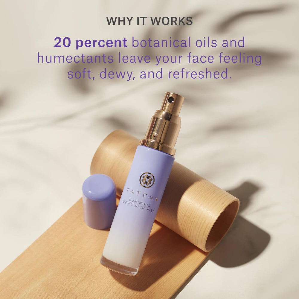 Tatcha Luminous Dewy Skin Mist travel packaging ideal for skincare touch-ups.