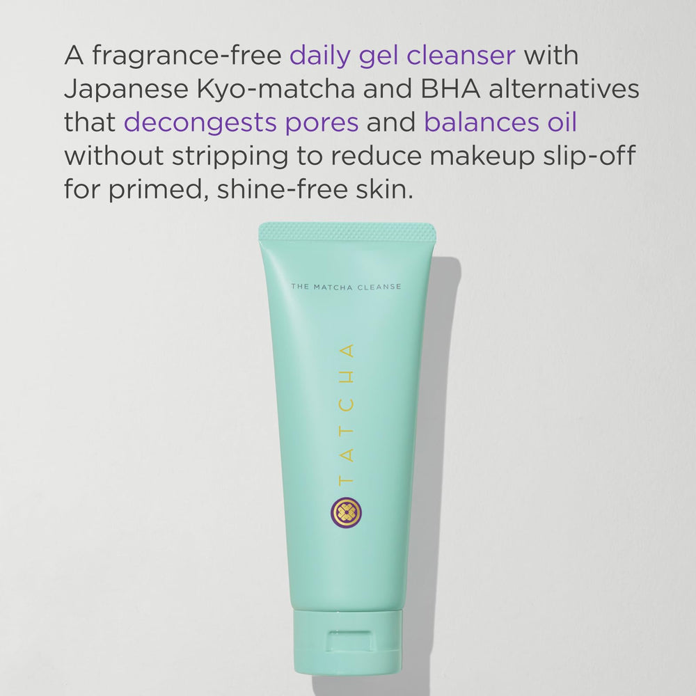 TATCHA The Matcha Cleanse gel texture closeup, easy rinse for pore-friendly cleansing.