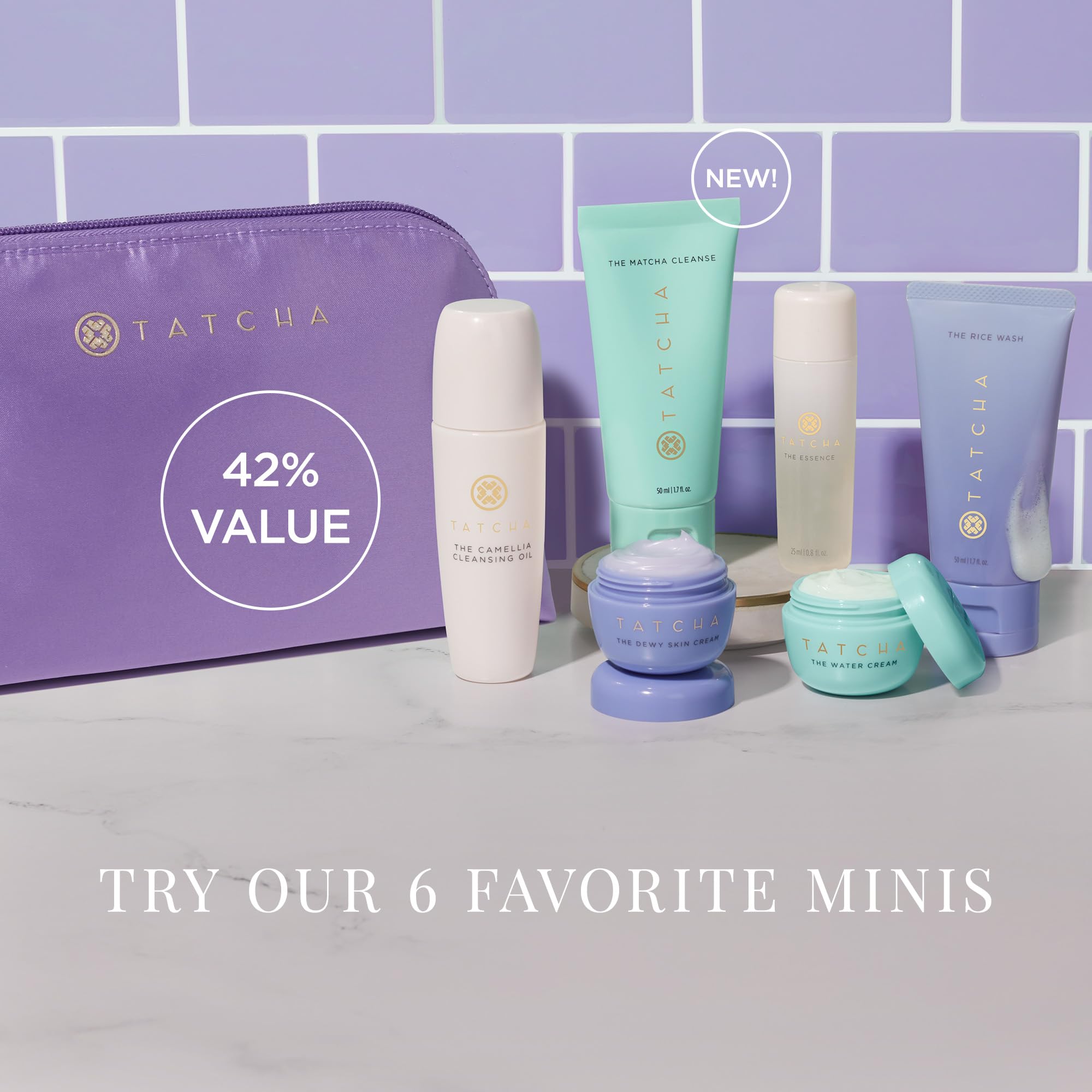 TATCHA travel-size cleansers ready for quick purifying mornings.