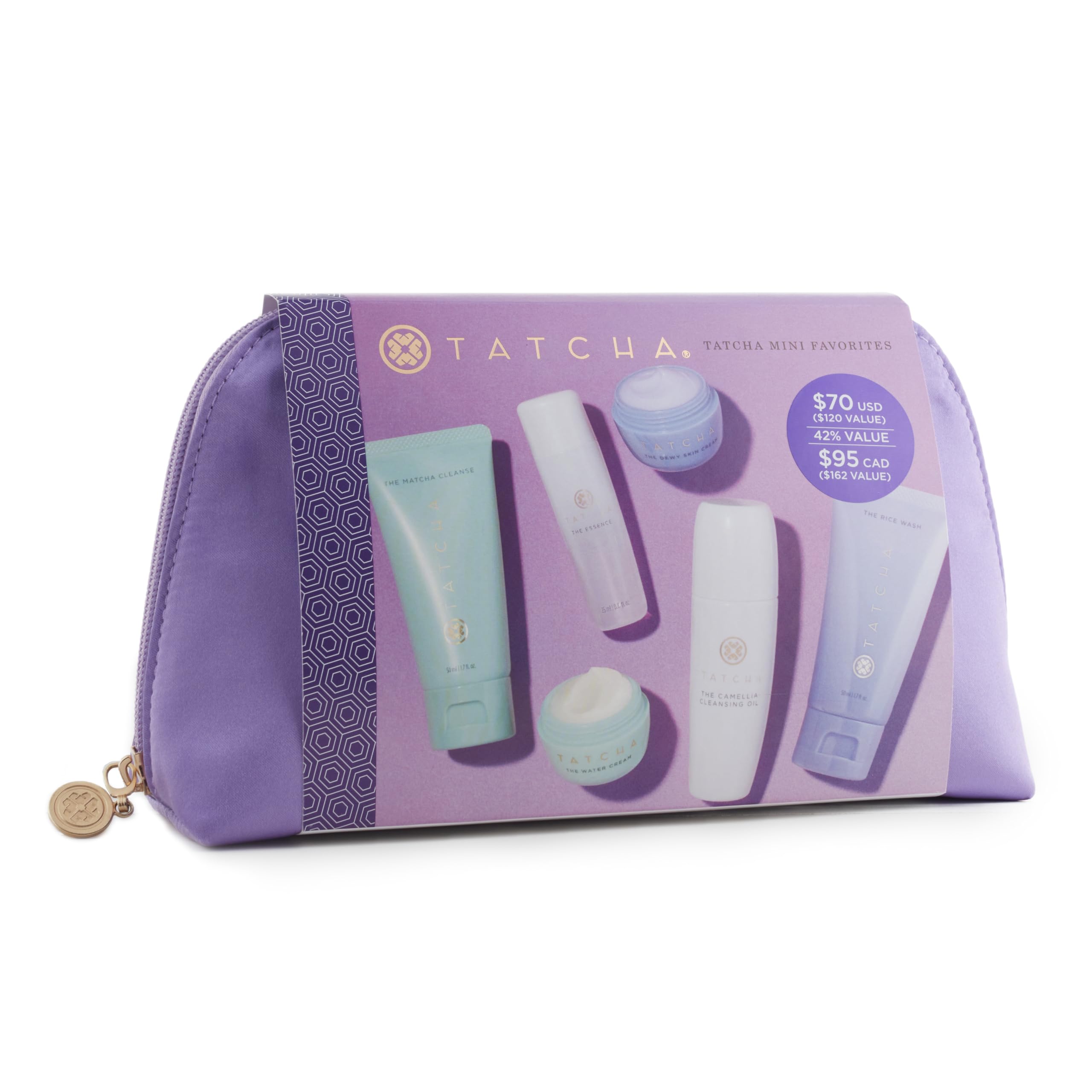 TATCHA Mini Favorites Set packaging highlights travel-friendly skincare kit for on-the-go rituals.