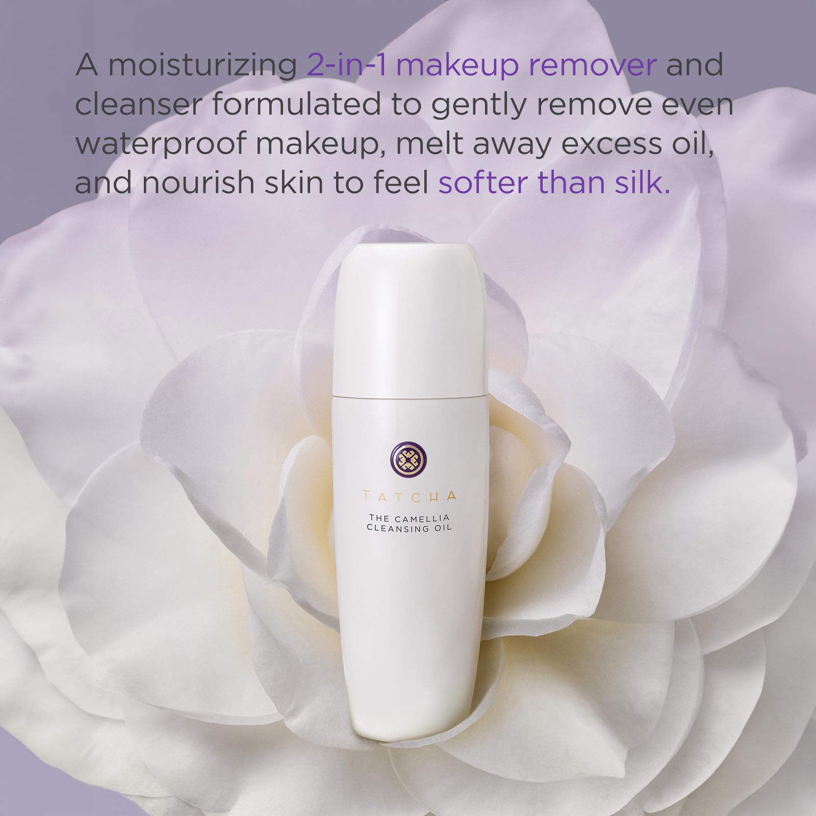TATCHA Pure One Step Camellia Cleansing Oil removes waterproof makeup closeup