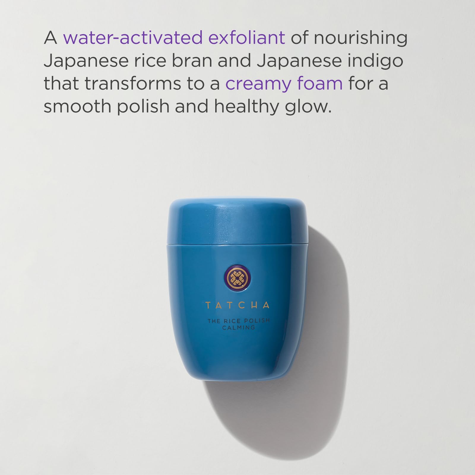 Tatcha Rice Polish Calming foam swirl highlighting creamy texture and gentle cleanse.