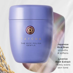 Tatcha Rice Polish Gentle creamy-foam action suggests non abrasive cleansing and glow.