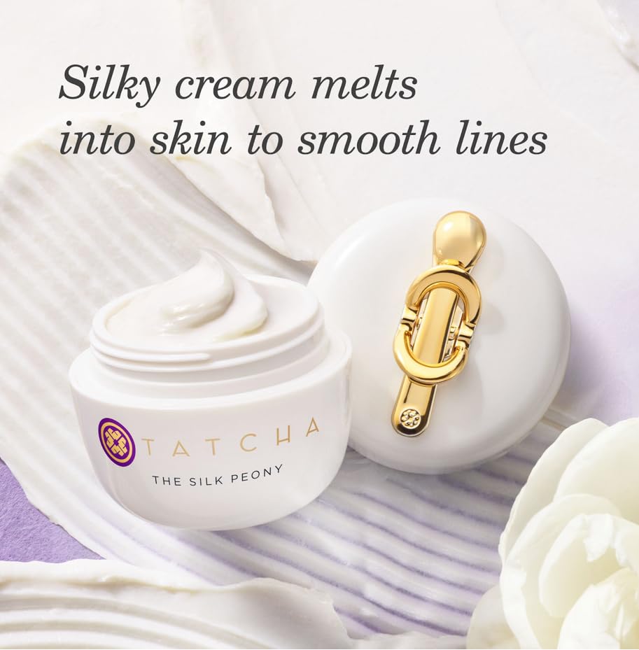 Applying TATCHA Silk Peony Eye Cream around the eye area.