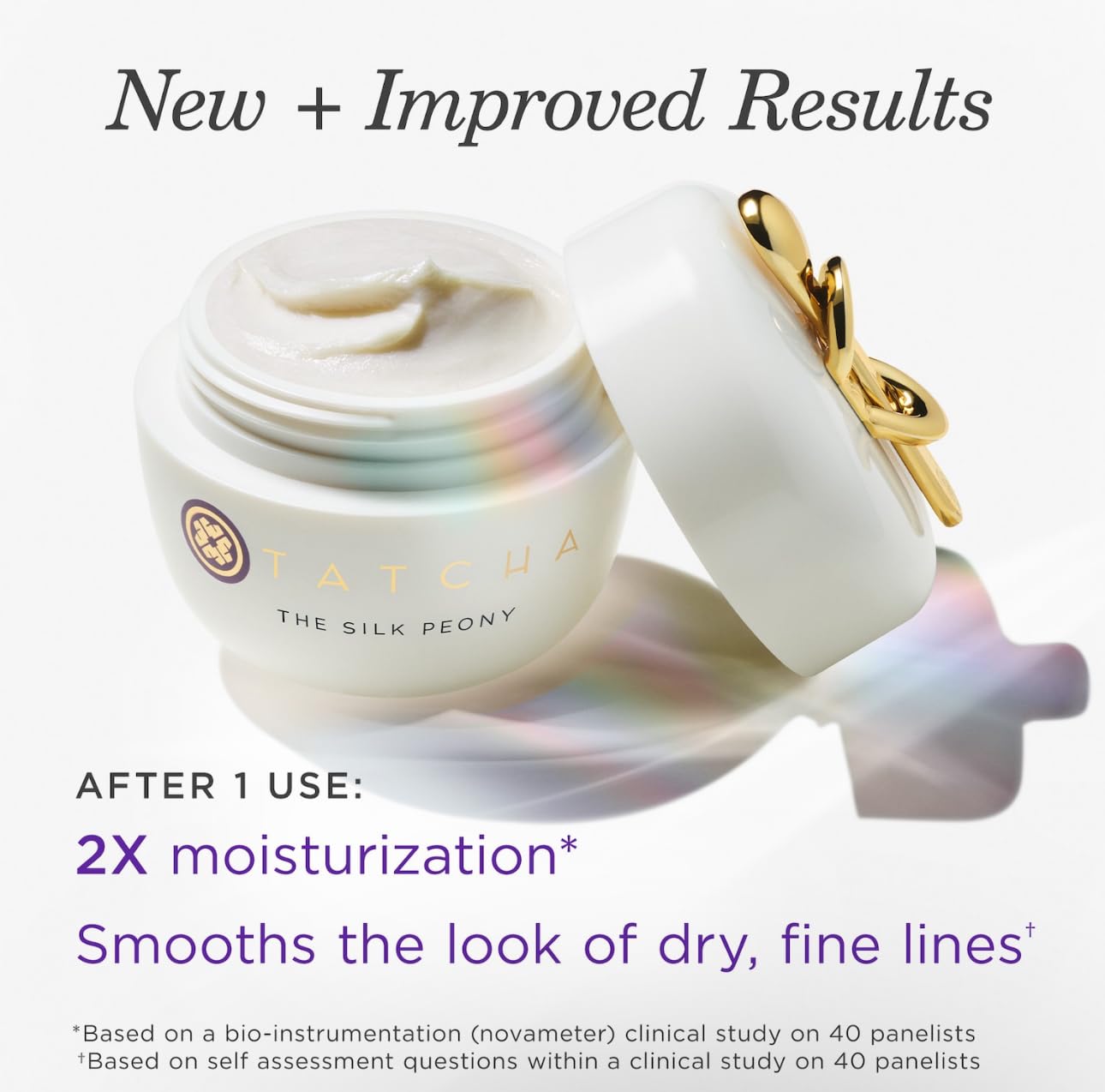 Key ingredients of TATCHA Silk Peony Eye Cream displayed.