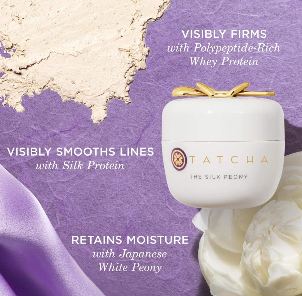 Lifestyle shot of TATCHA Silk Peony Eye Cream in use.