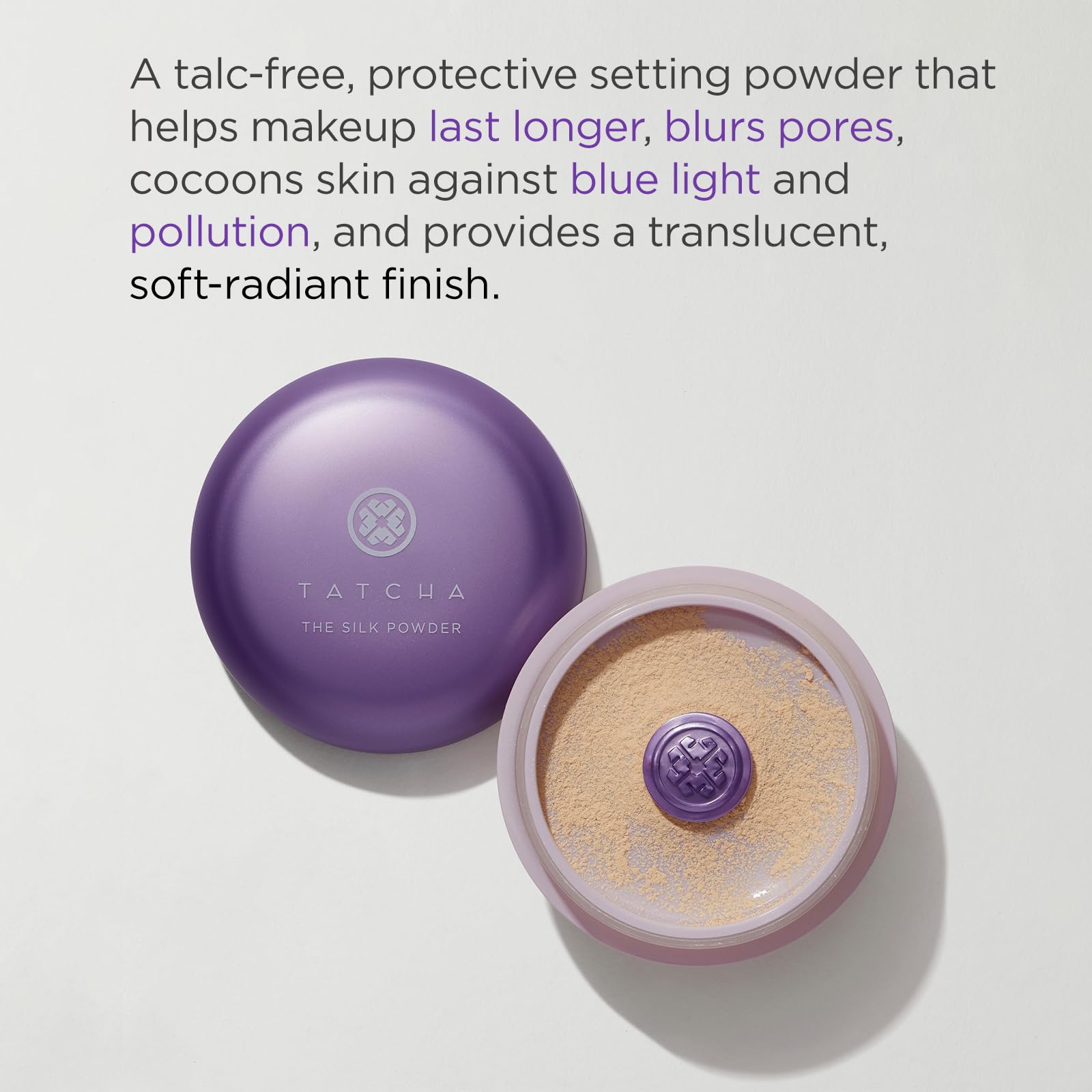 Tatcha Silk Powder brush stroke demonstrates weightless, even application.