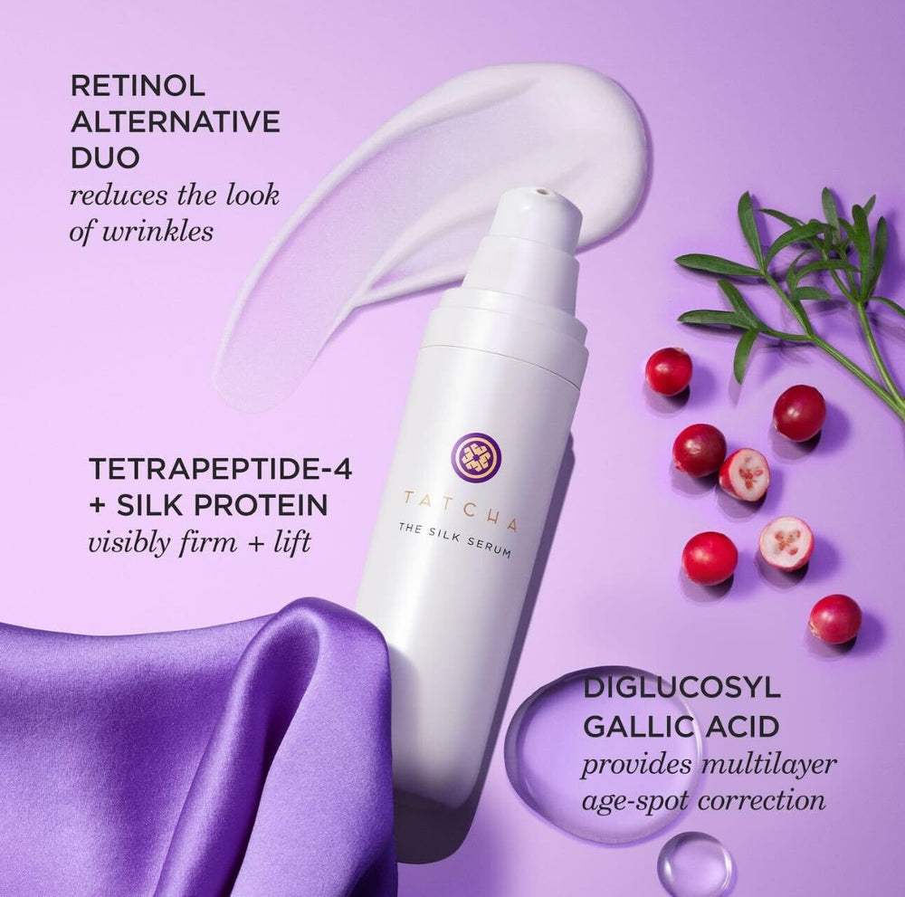 TATCHA Silk Serum pump-dispense demonstrates easy, controlled, single-handed application.