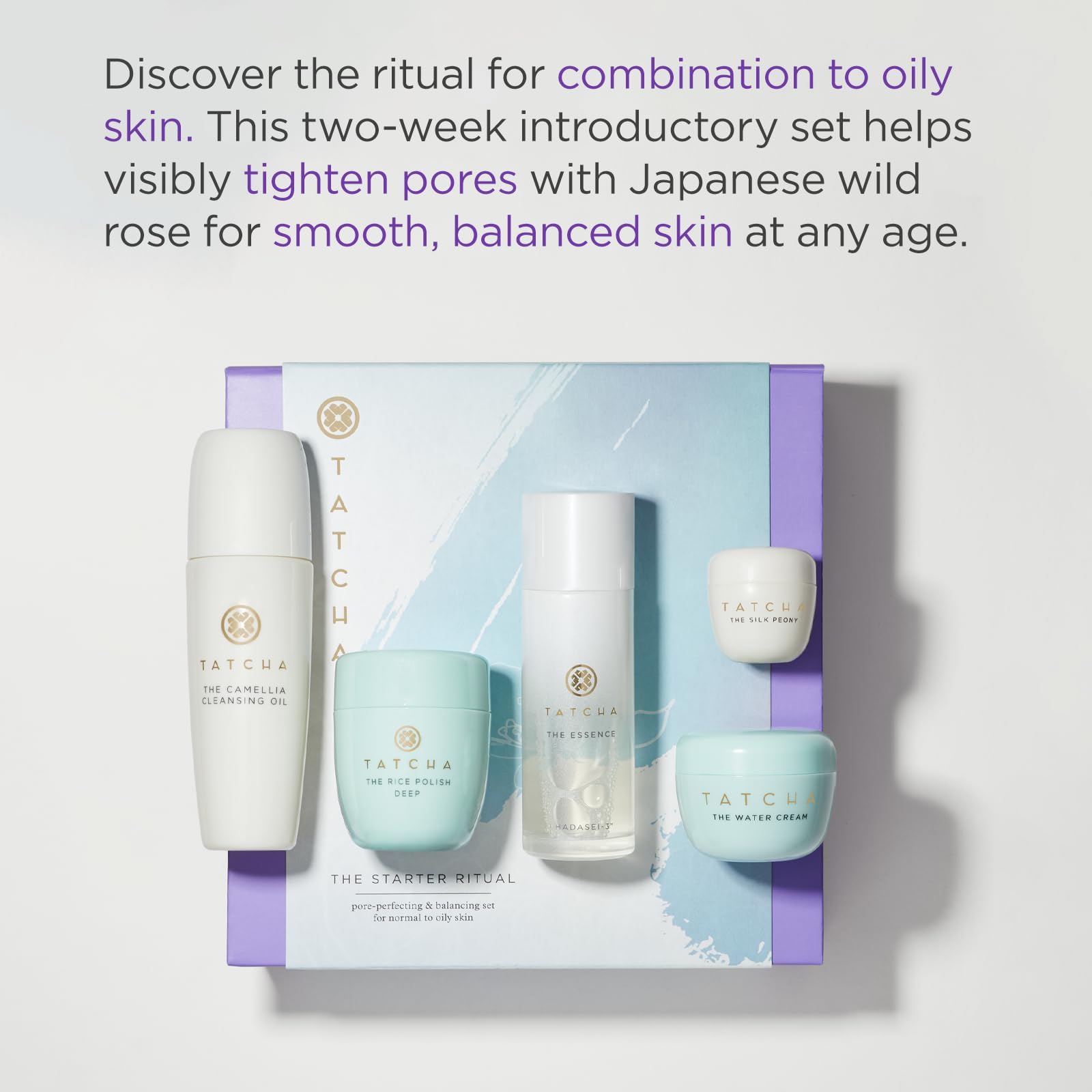 Tatcha Starter Ritual Set rice polish jar showing creamy exfoliant for smoother, radiant skin texture.