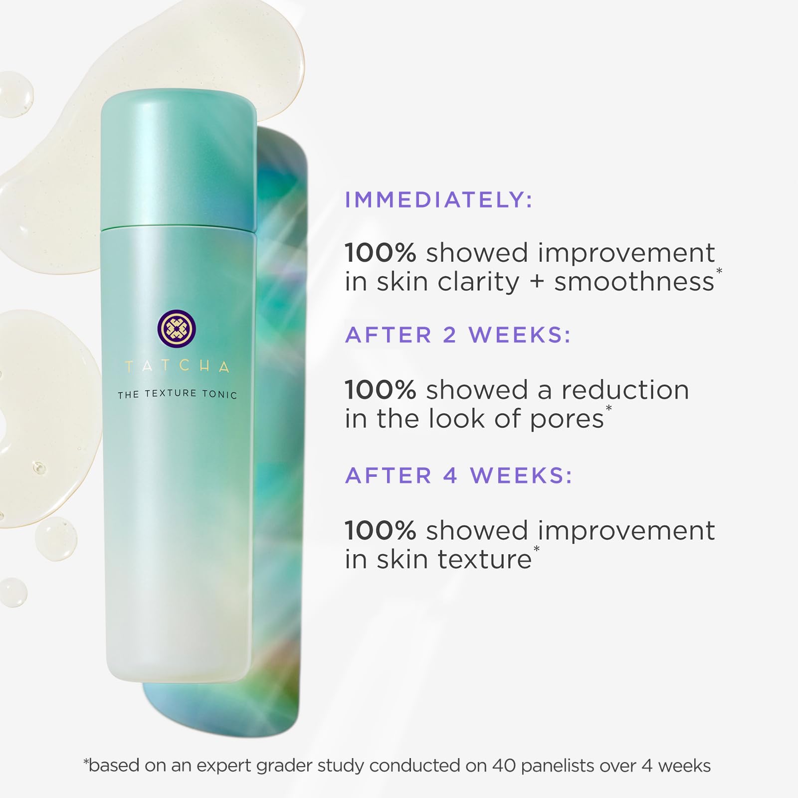 TATCHA Texture Tonic ingredients illustration features fruit AHAs and niacinamide.