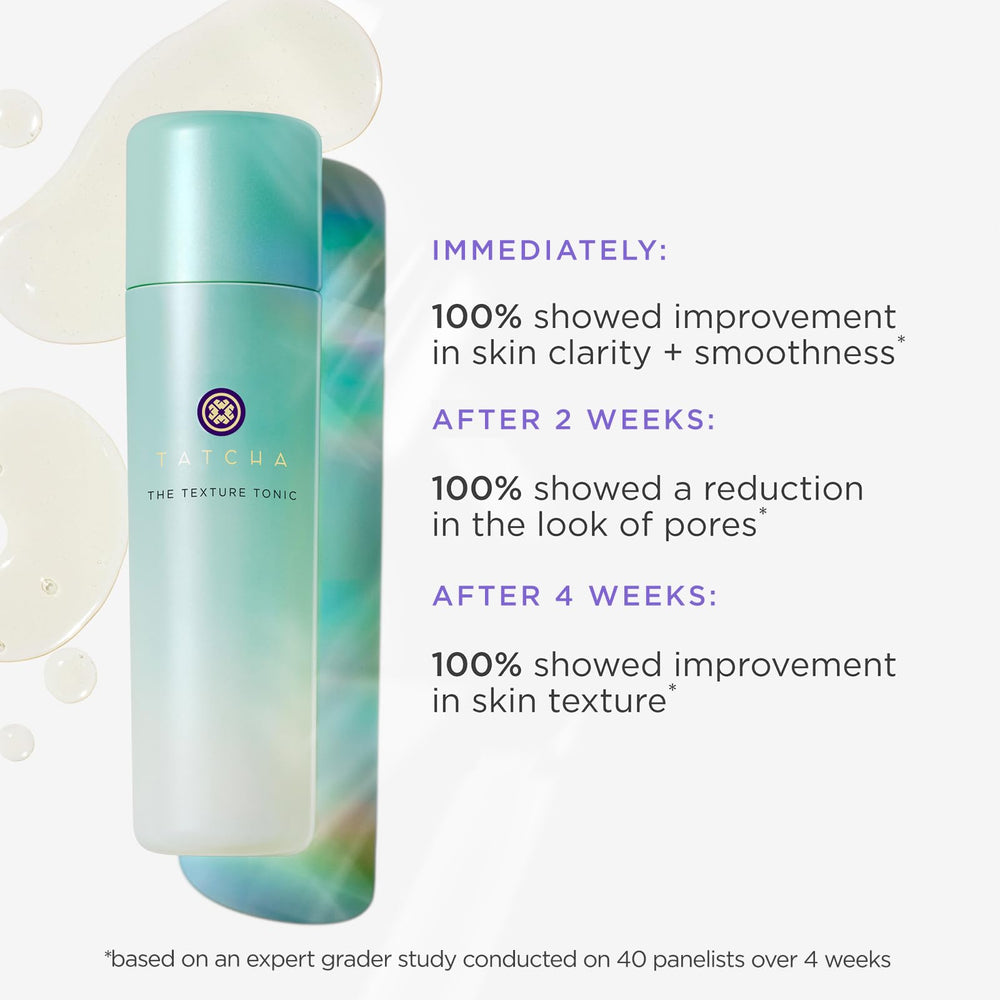 TATCHA Texture Tonic ingredients illustration features fruit AHAs and niacinamide.