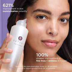 Tatcha The Essence application routine demonstrates quick absorption for refreshed skin.