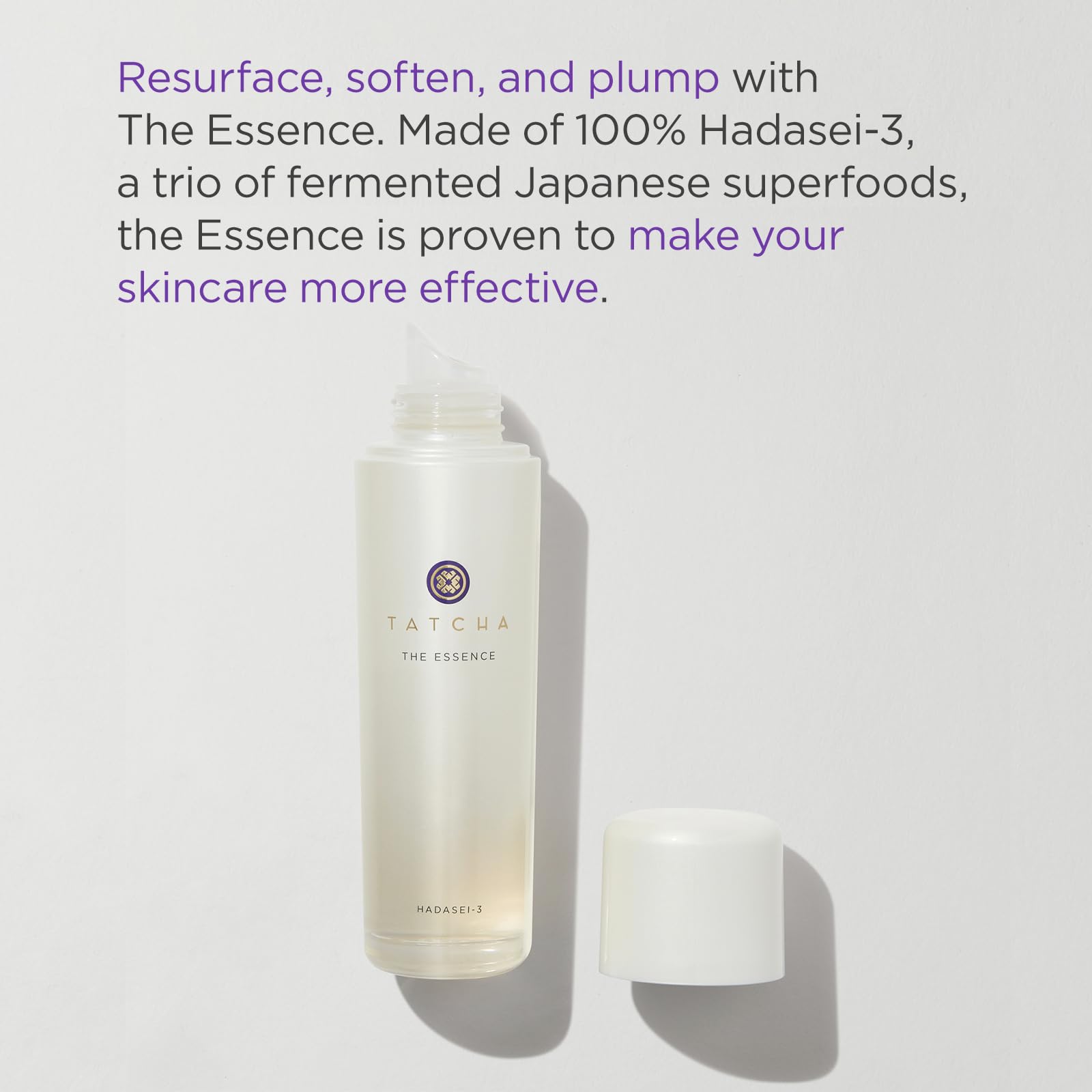 Tatcha The Essence closeup texture highlighting fermented nutrients for skin vitality.