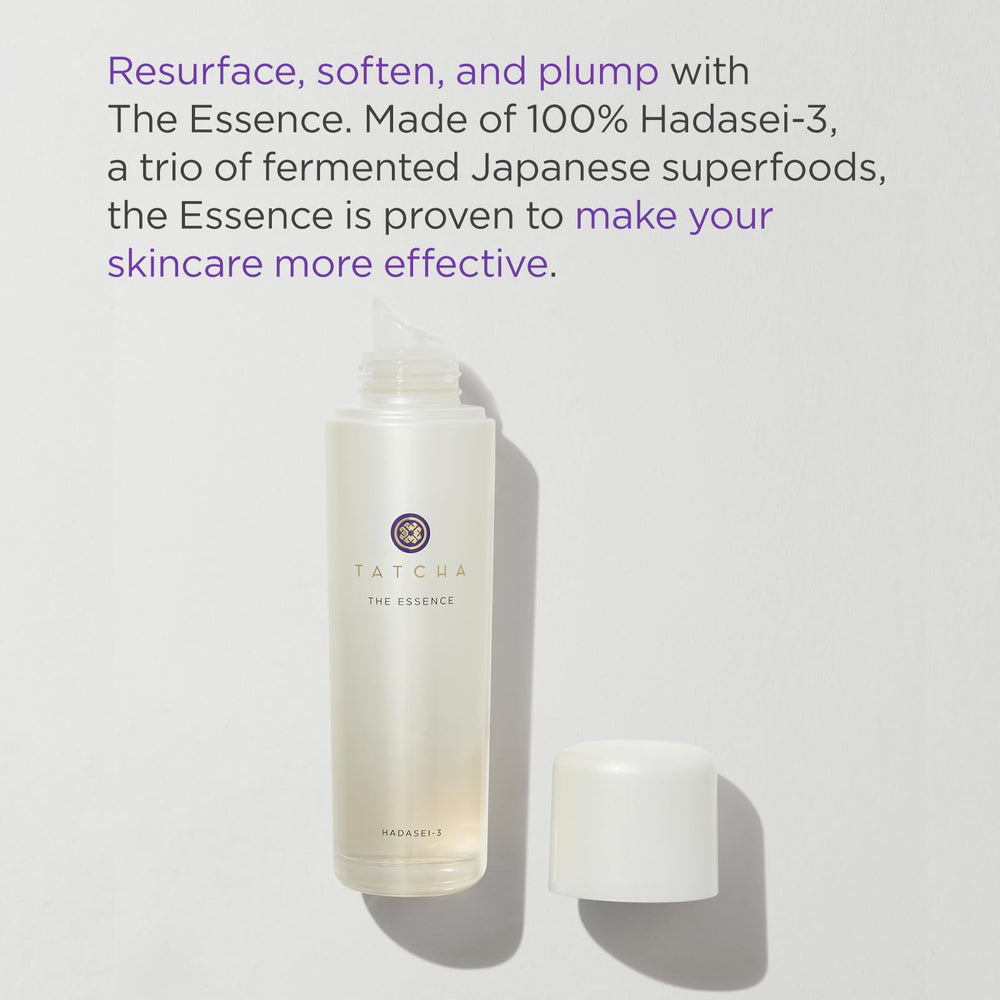 Tatcha The Essence closeup texture highlighting fermented nutrients for skin vitality.