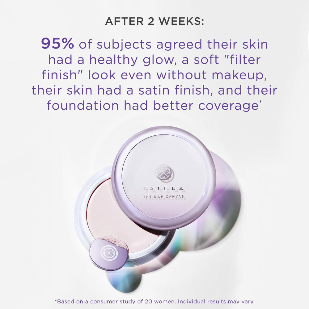 Tatcha The Silk Canvas on skin during makeup application helps makeup last longer.