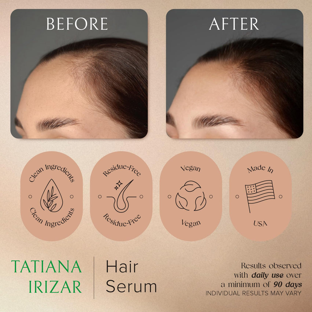 Tatiana Irizar hair growth imagery suggesting fuller-looking hair.