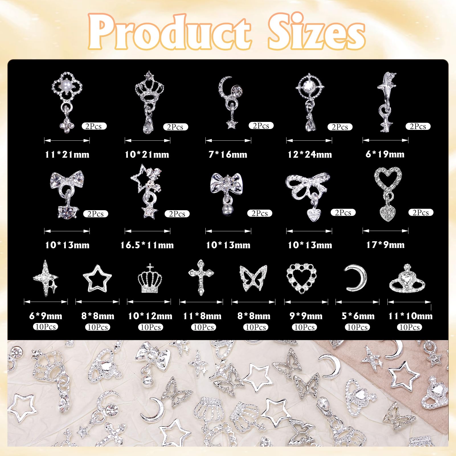 Tatiwoo dangle-heart silver nail gems provide romantic shine for manicures