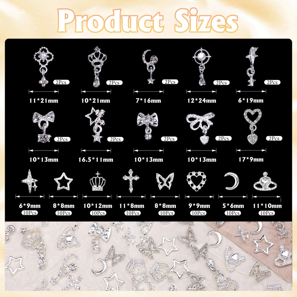 Tatiwoo dangle-heart silver nail gems provide romantic shine for manicures