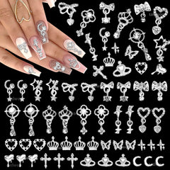 Tatiwoo dangle-star silver nail charms add sparkling accents for chic acrylic nails