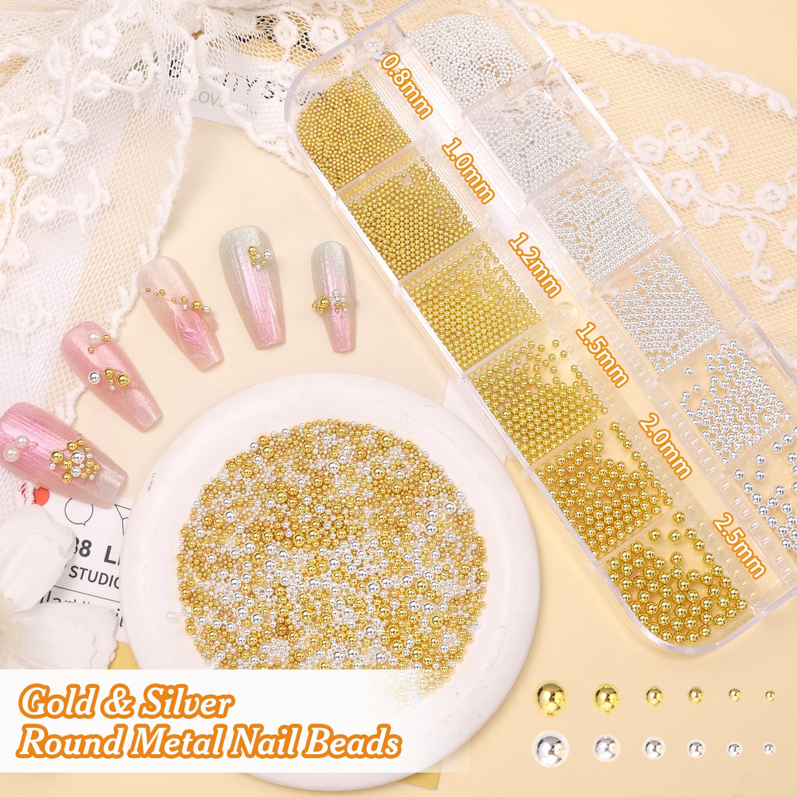 Tatiwoo nail art chains metal beads close-up highlighting versatile acrylic nail designs.