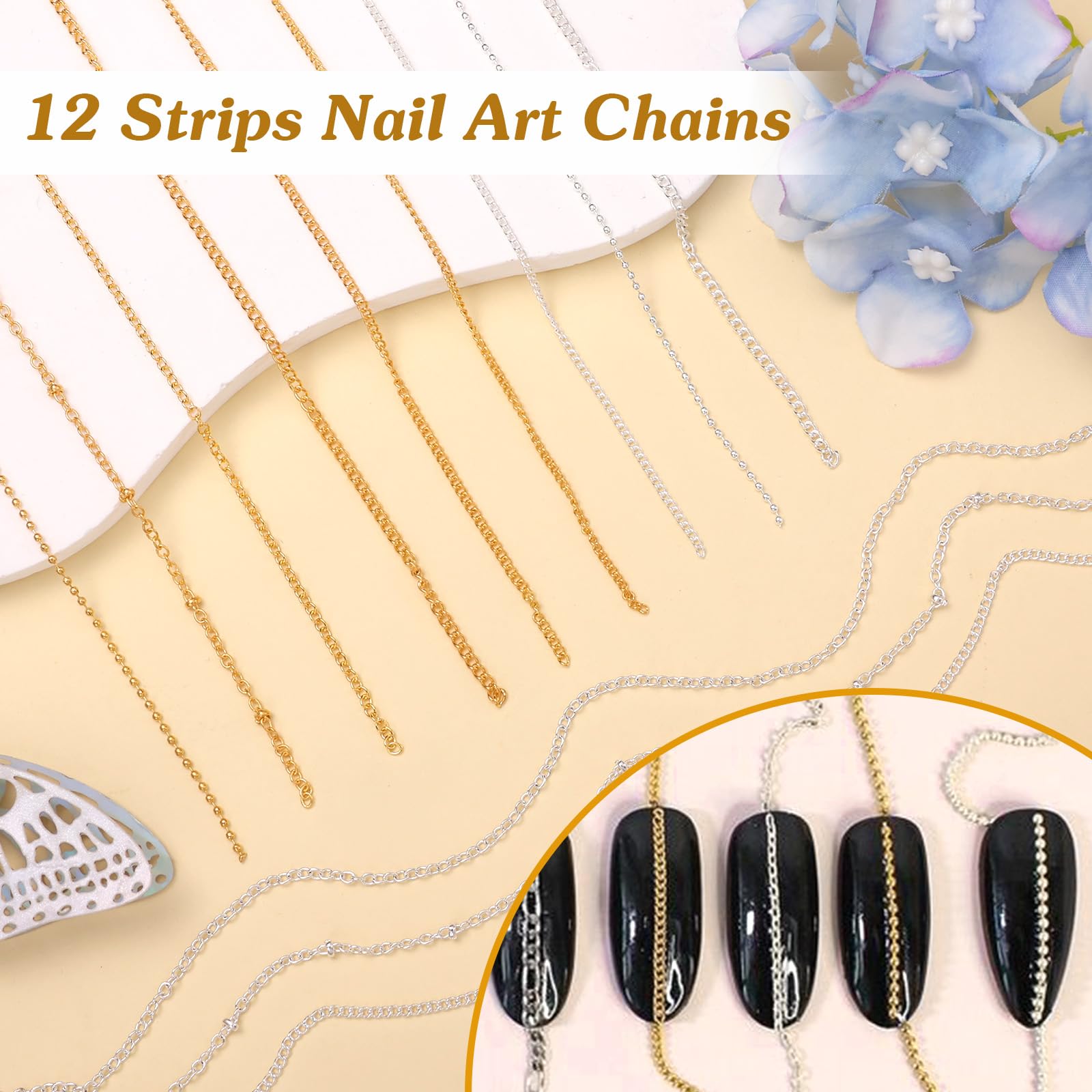 Tatiwoo round nail beads various sizes close-up showcasing sparkle and mixability.