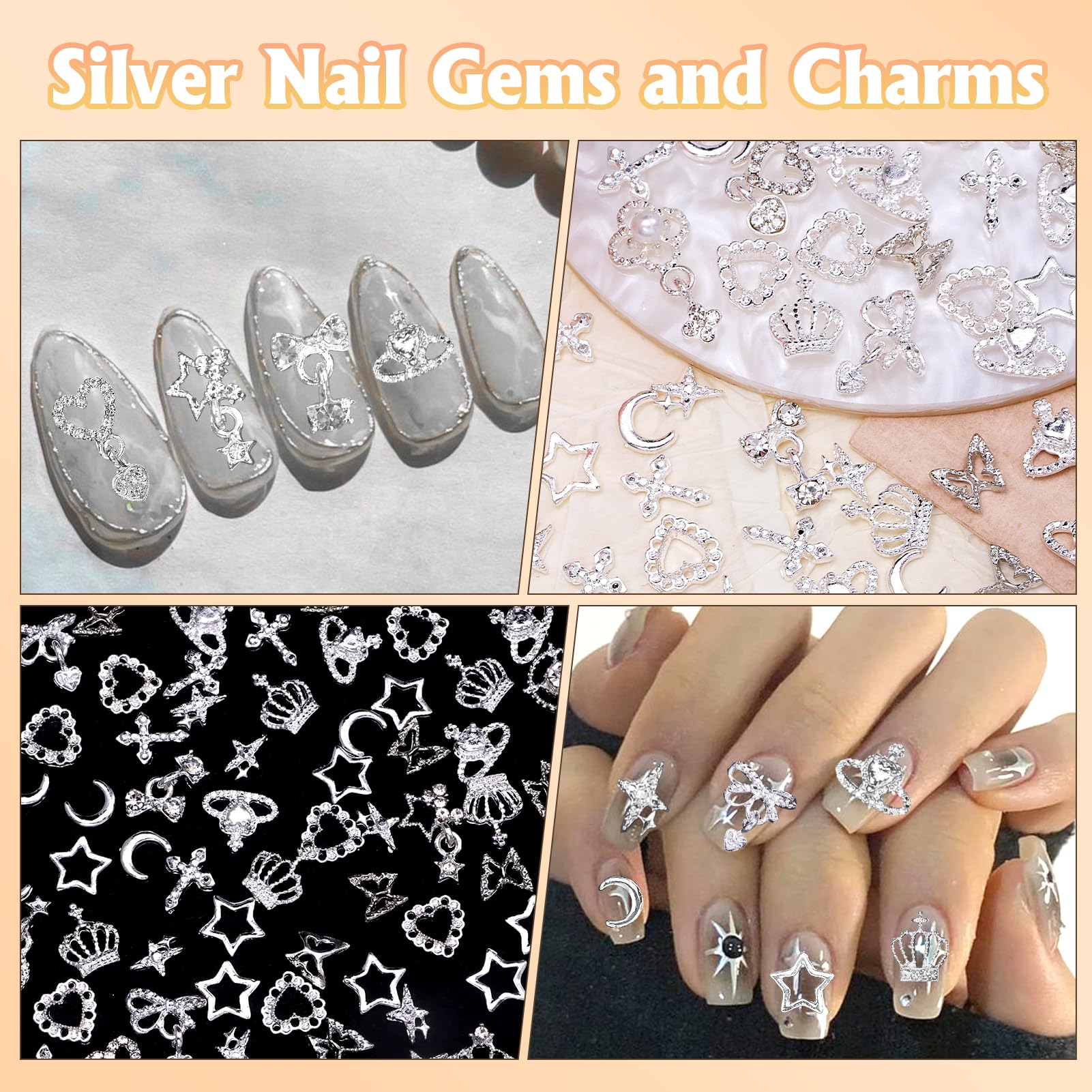 Tatiwoo silver alloy crown nail charms offer durable elegance for nails