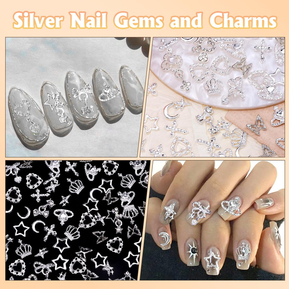 Tatiwoo silver alloy crown nail charms offer durable elegance for nails