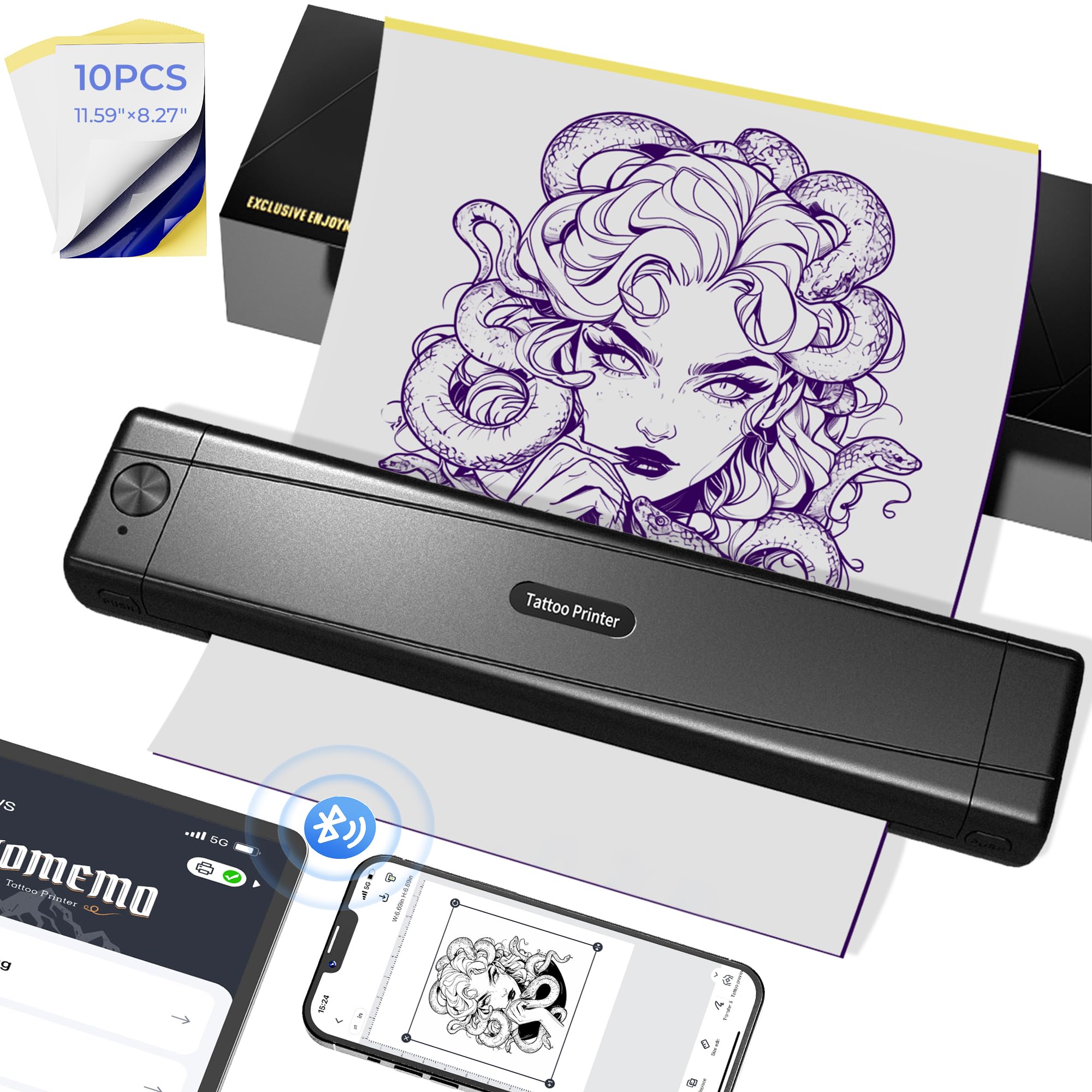 TATTMUSE 2025 stencil printer front view showing compact portable design for on-the-go tattooing