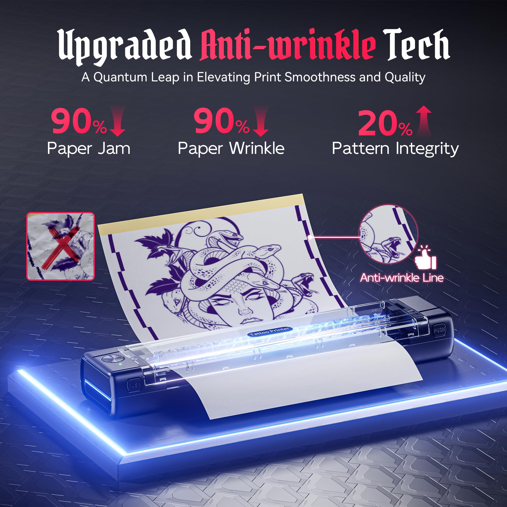 TATTMUSE compact stencil printer in hand highlighting easy transport for travelers and apprentices