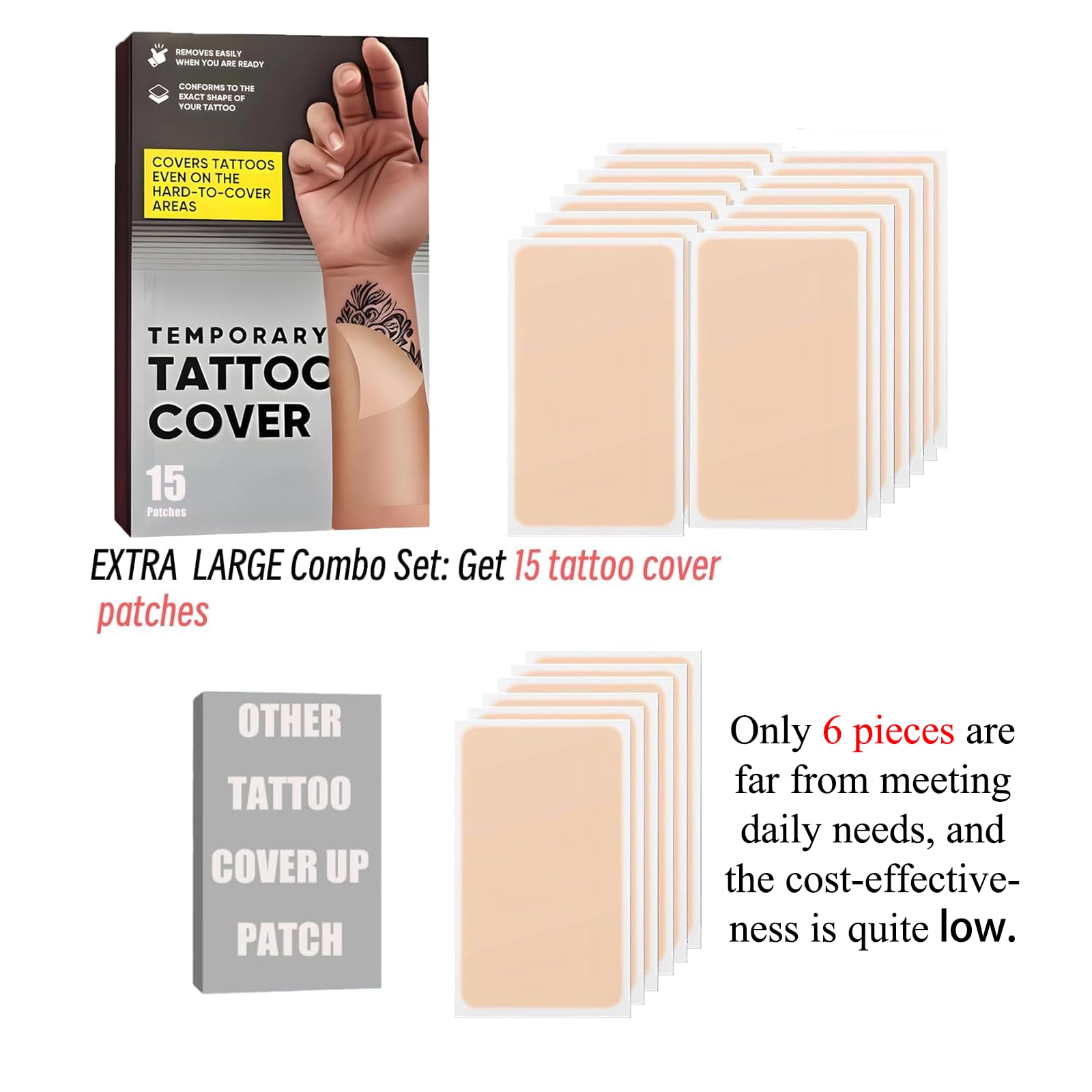 Tattoo Cover Up Patch blends with multiple skin tones for subtle coverage