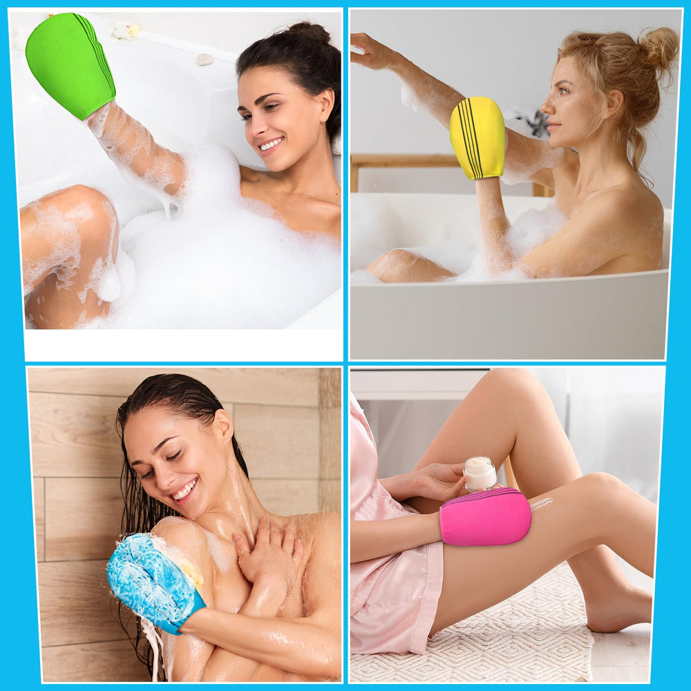 Tatuo Korean exfoliating mitt in bathroom setup ready for daily skincare