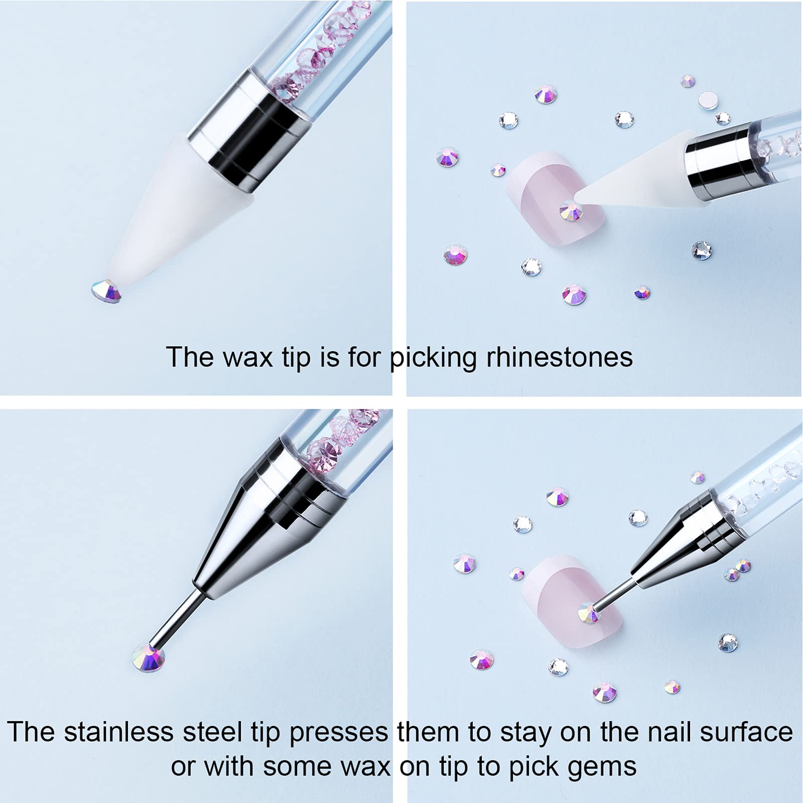 Tatuo rhinestone picker pen for precise gemstone placement on nails.