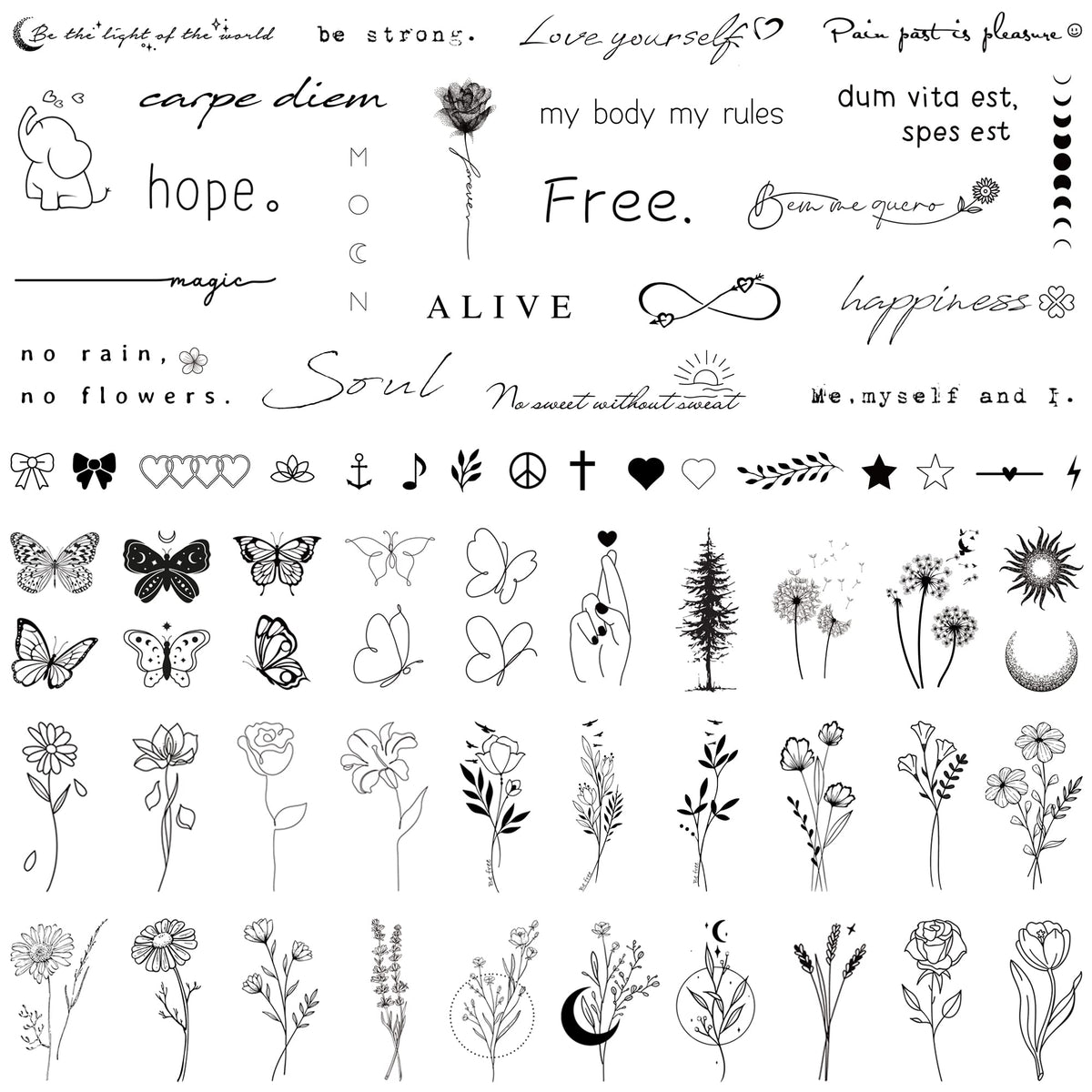 TATUWST inspirational quotes tattoo sheets for daily motivation and style.