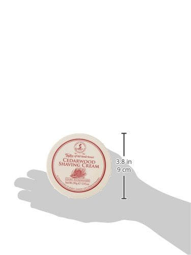 Taylor of Old Bond Street cedarwood shaving cream packaging highlighting premium grooming experience