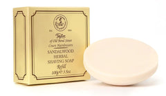 Taylor of Old Bond Street Sandalwood hard shaving soap refill ready for a rich lather experience.
