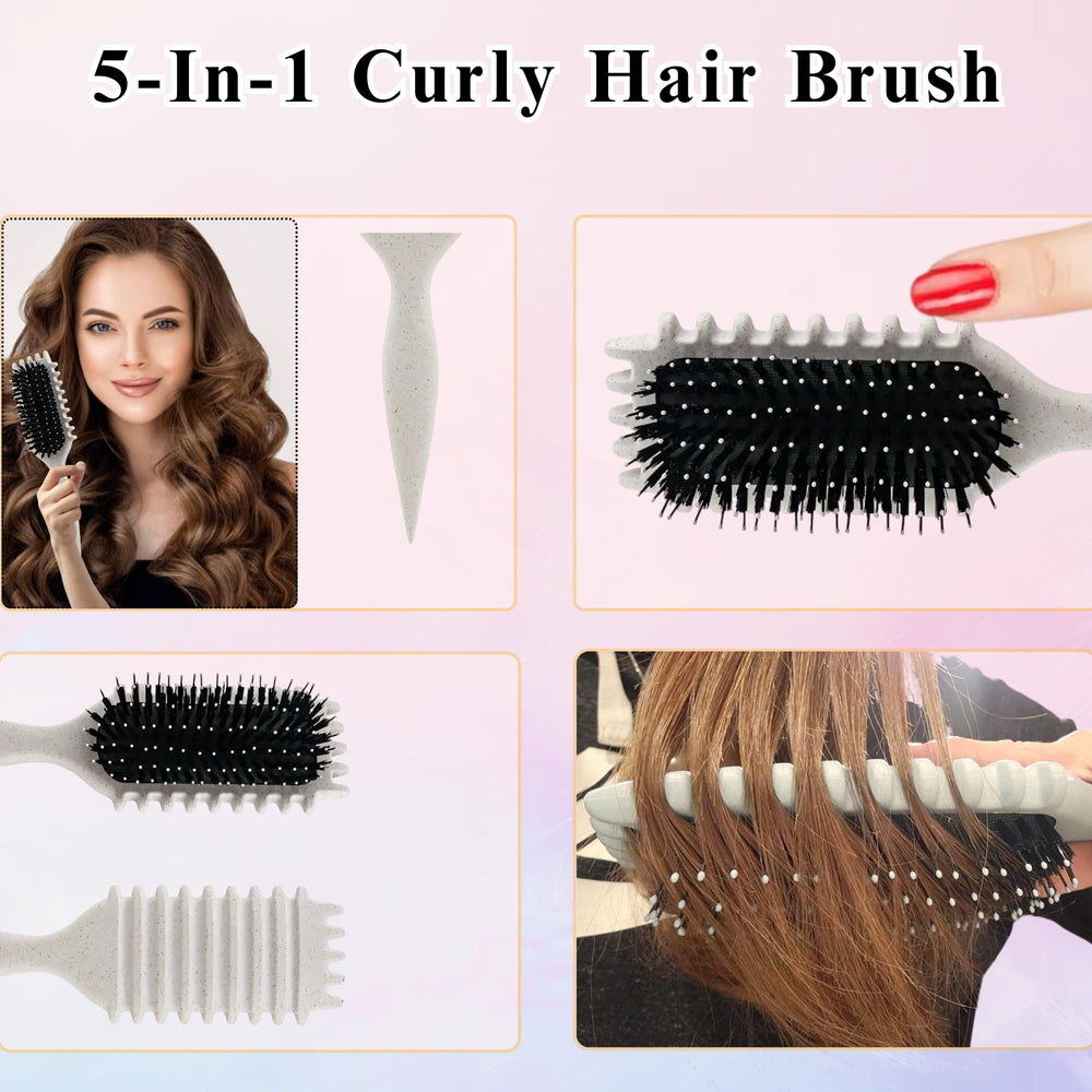 TAZ USA curl-defining brush highlights natural boar bristles for gentle styling.