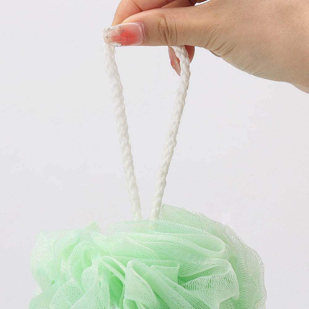 Tbestmax mesh pouf green close-up highlighting skin-smoothing texture